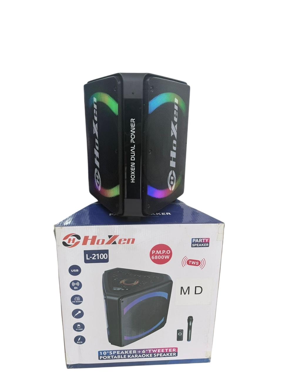 HOXEN Portable karaoke Speaker, 10", 6" Tweeter, L-1200, 6800W, USB, AUX, Wireless mic