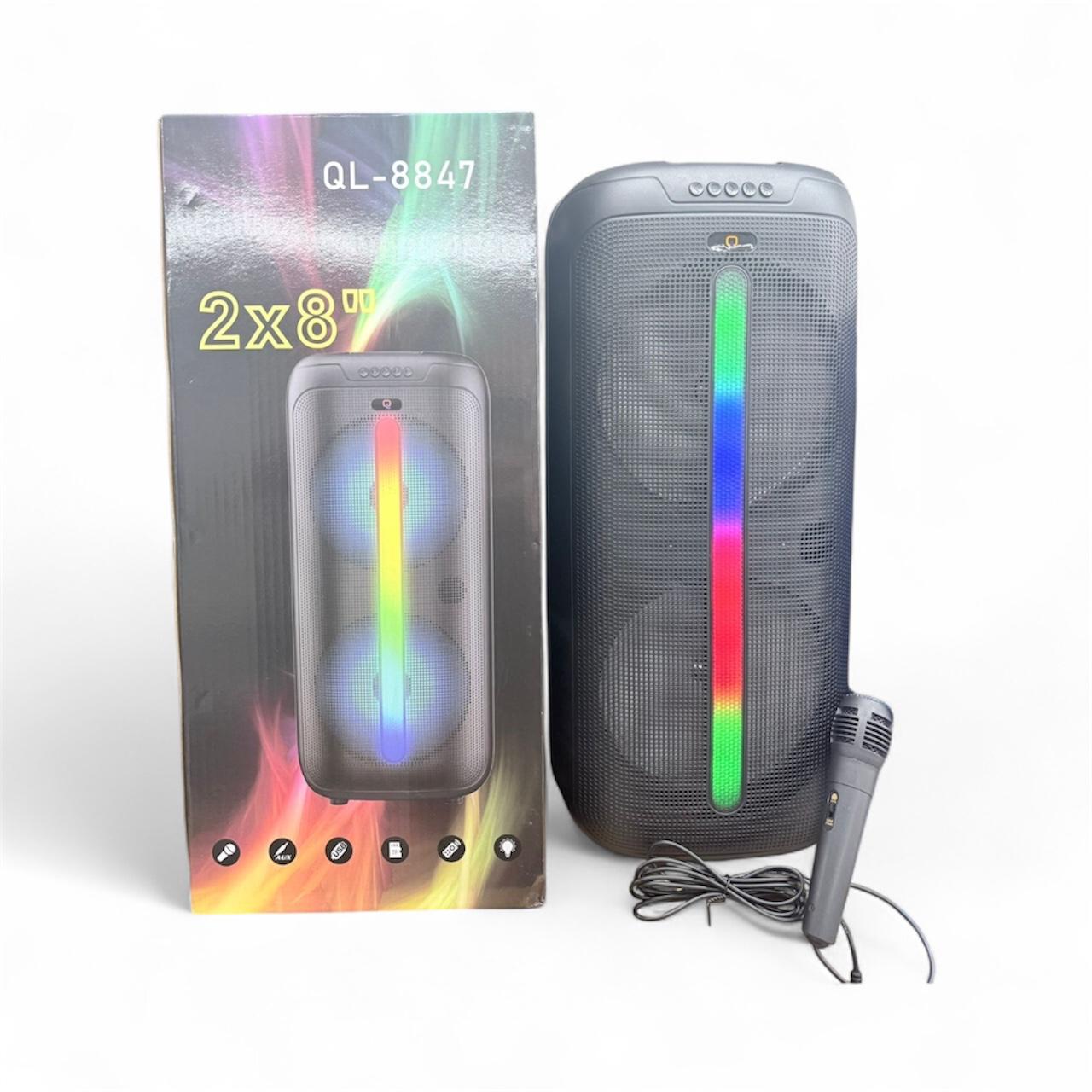 QL-8847 Speaker, 2x8", RGB Lighting, USB, AUX, RGB Lighting, Microphone