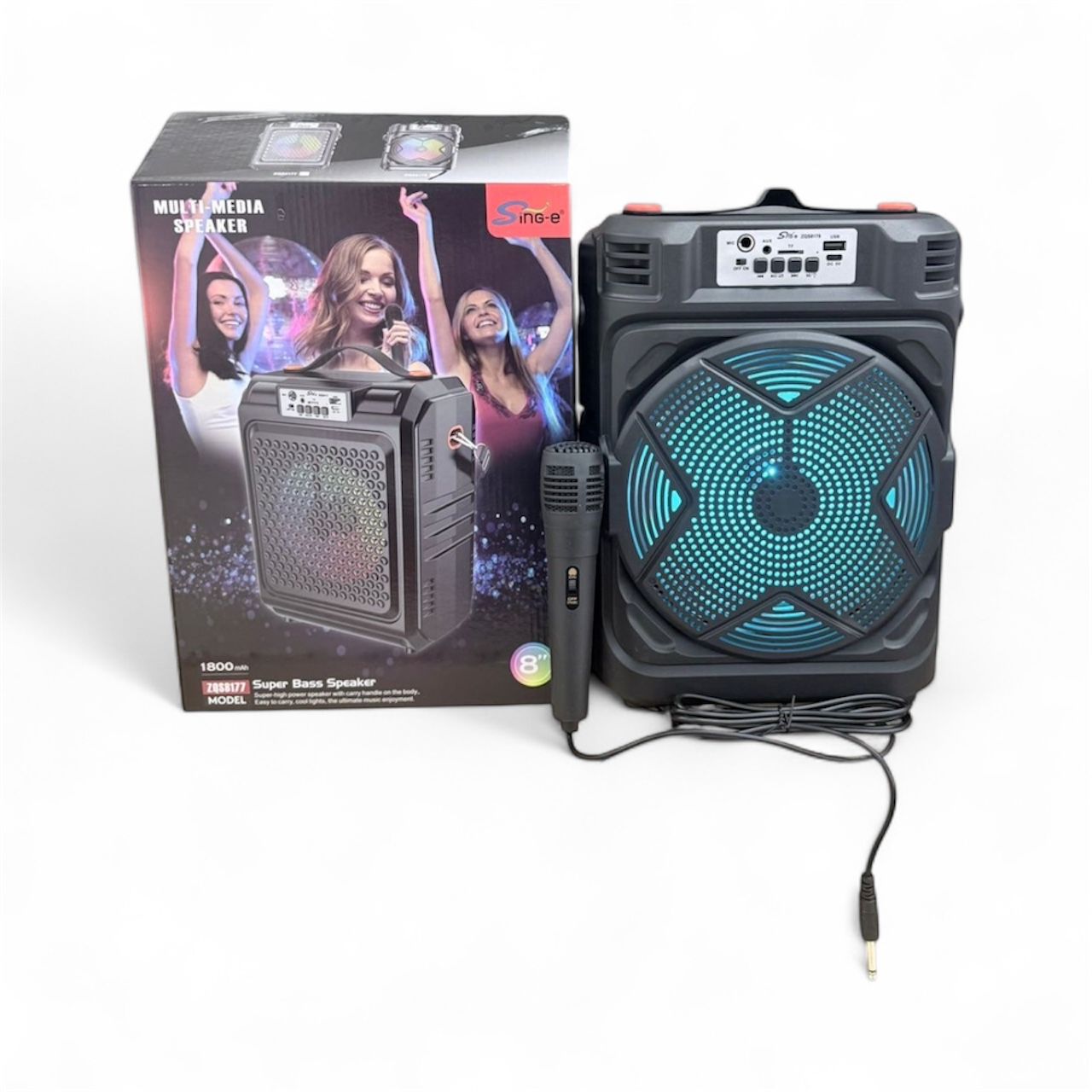 MULTI-MEDIA Speaker 8" 1800 mAh Model ZQS8177 With Wired Mic, Bluetooth, Aux, SD Card