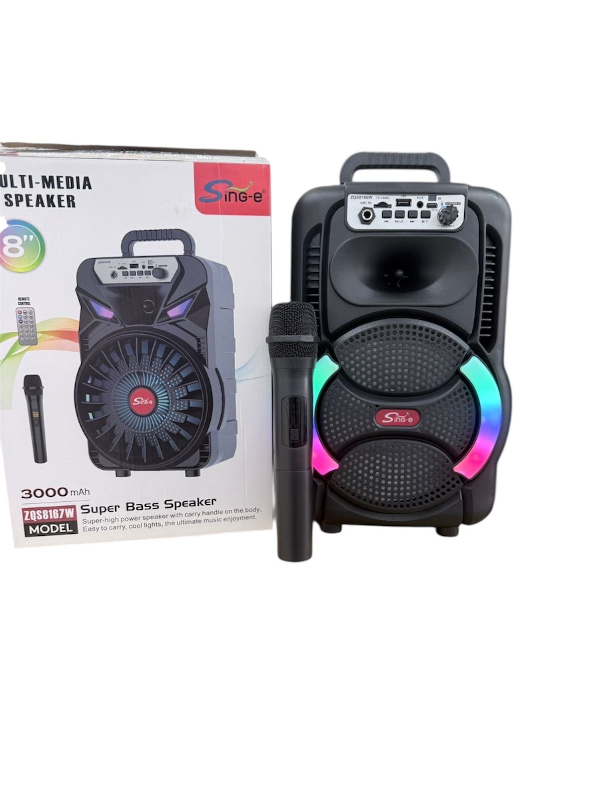 MULTI-MEDIA Speaker 8",3000 mAh, Model :ZQS8167W, RGB light, Wireless Mic