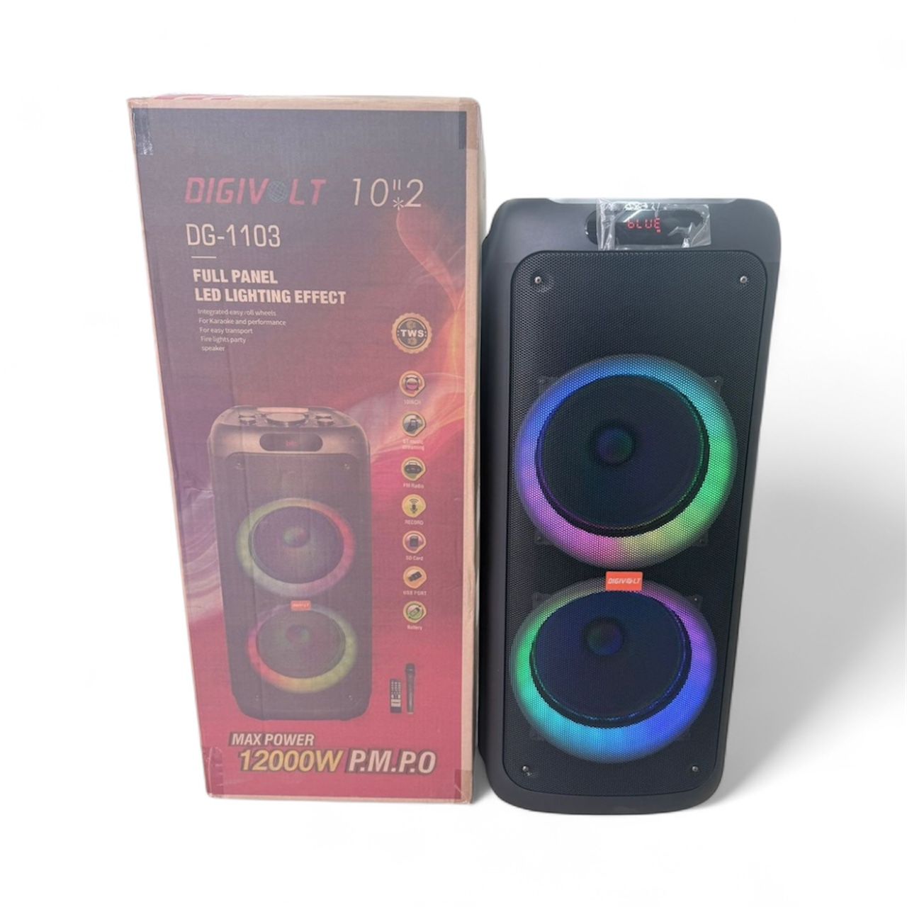 DIGIVOLT Speaker 10"x2 DG-1103,12000W, Full Panel, Led Lighting Effect