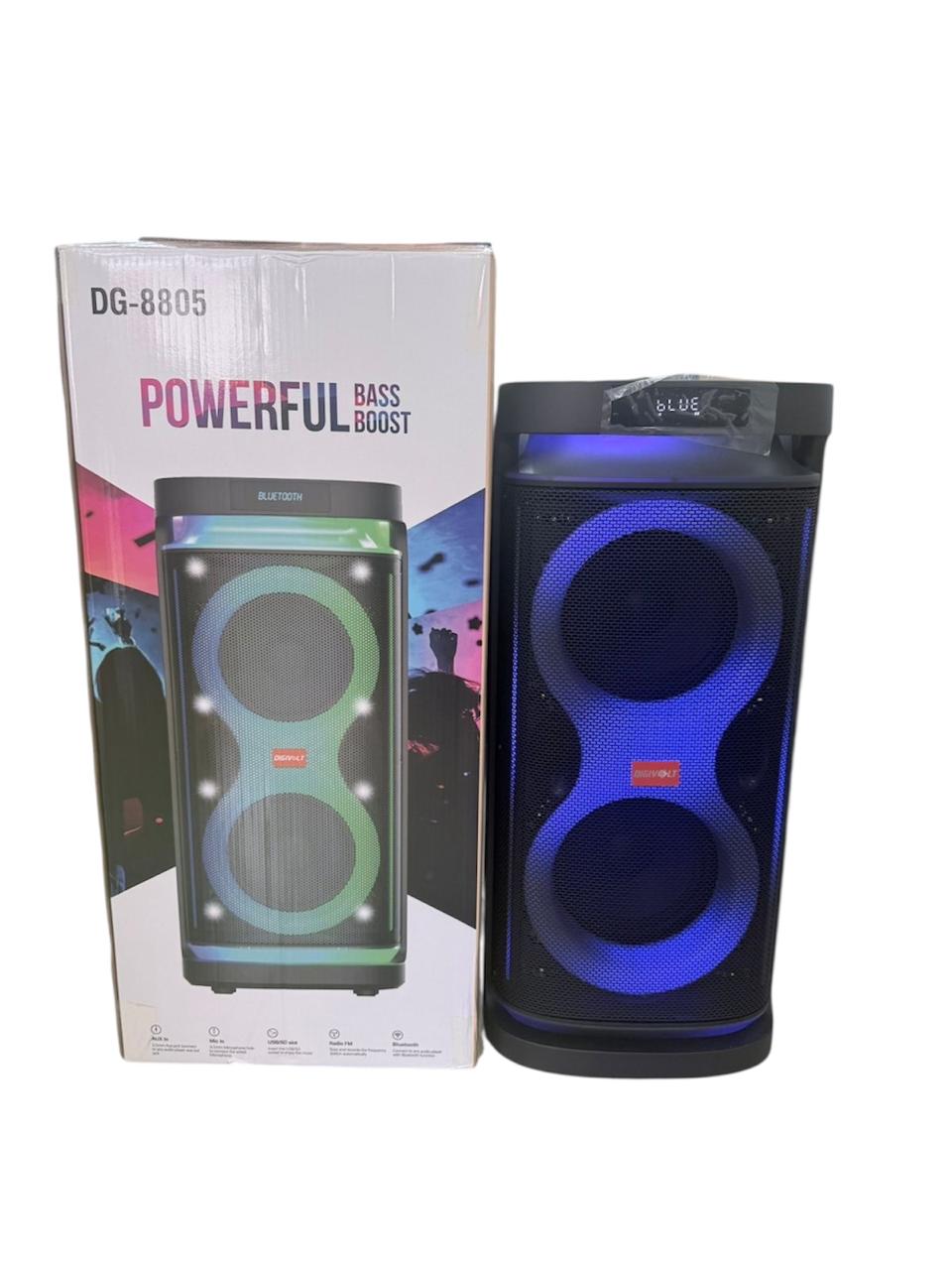 Powerful Bass Boost DG-8805,8"x2 Bluetooth, RGB Lighting, Wireless Mic, AUX