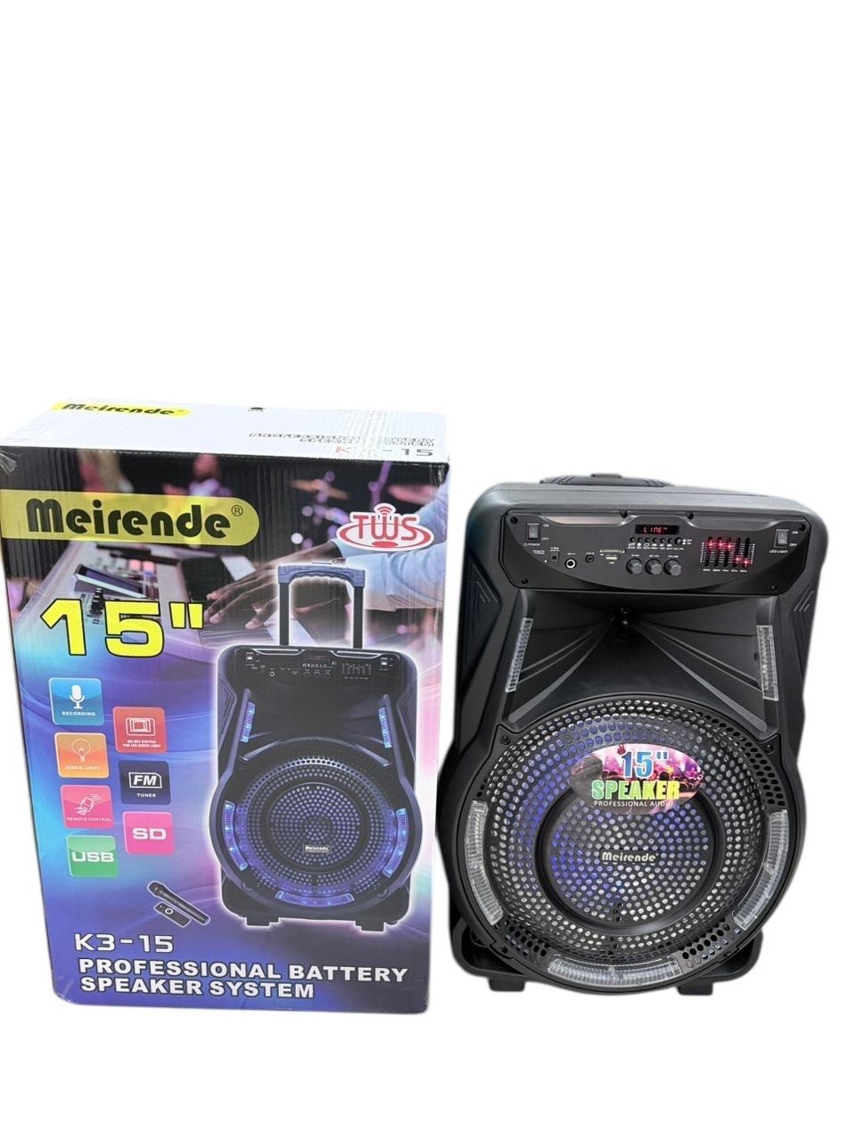 Meirende 15" K3-15, Recording, Disco light, Remote control, USB, FM Tuner, wireless Microphone,SD
