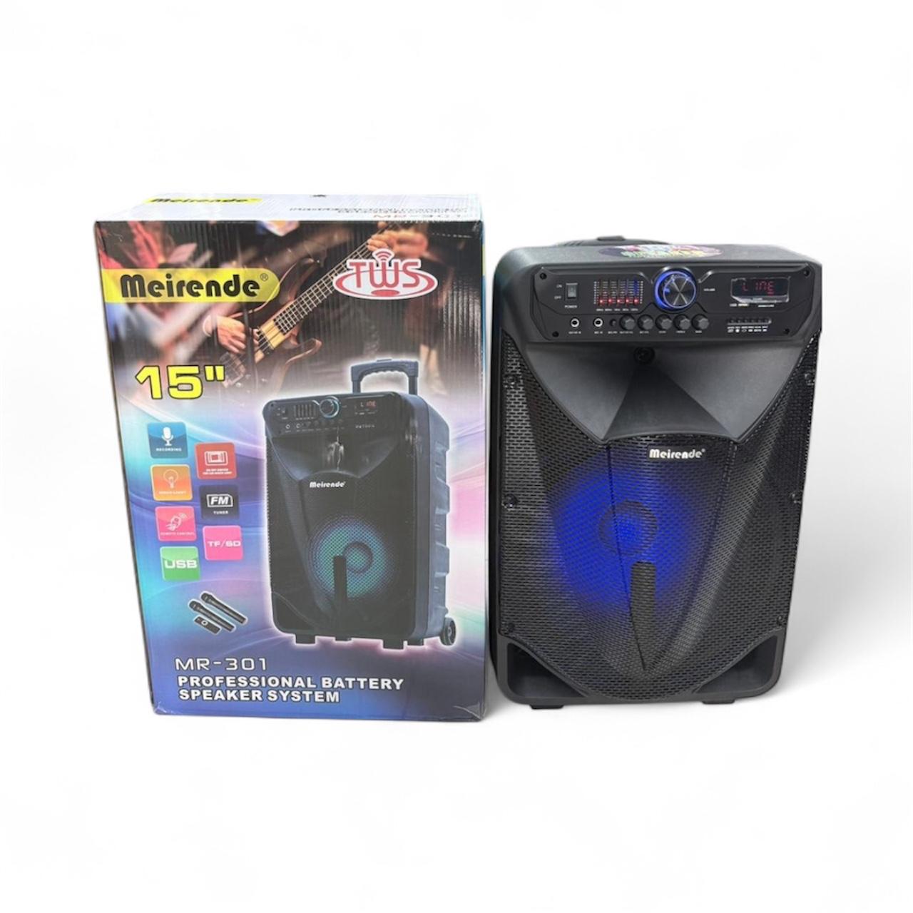 Meirende 15" MR-301, Recording, Disco light, Remote control, USB, FM Tuner, Two wireless Microphone,SD