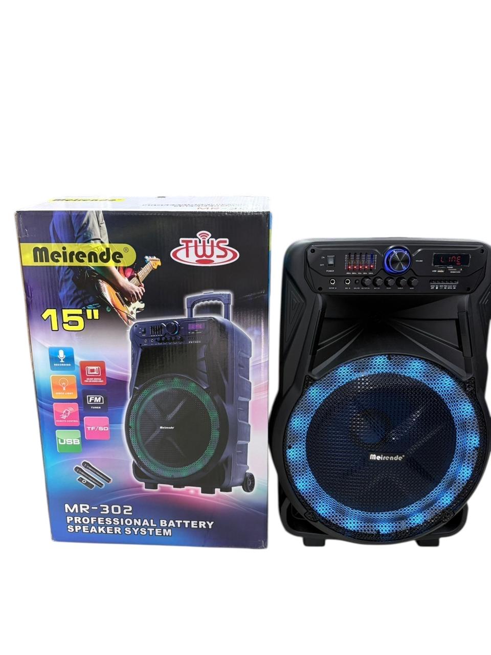 Meirende 15" MR-302, Recording, Disco light, Remote control, USB, FM Tuner, Two wireless Microphone,SD
