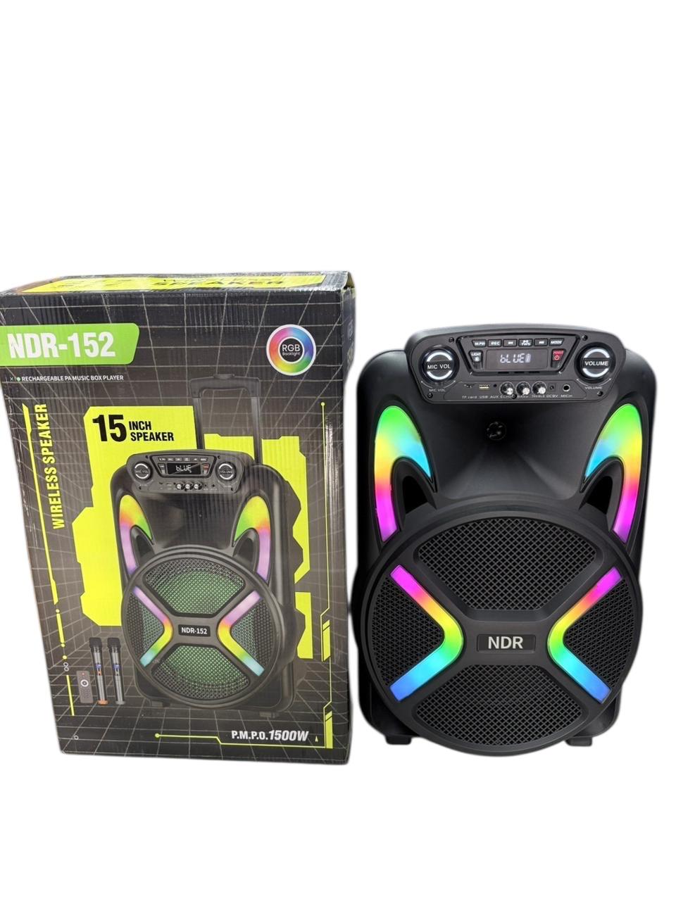 NDR-152 Speaker, 15", 1500W, wireless, remote control, RGB Light, two wireless Microphones