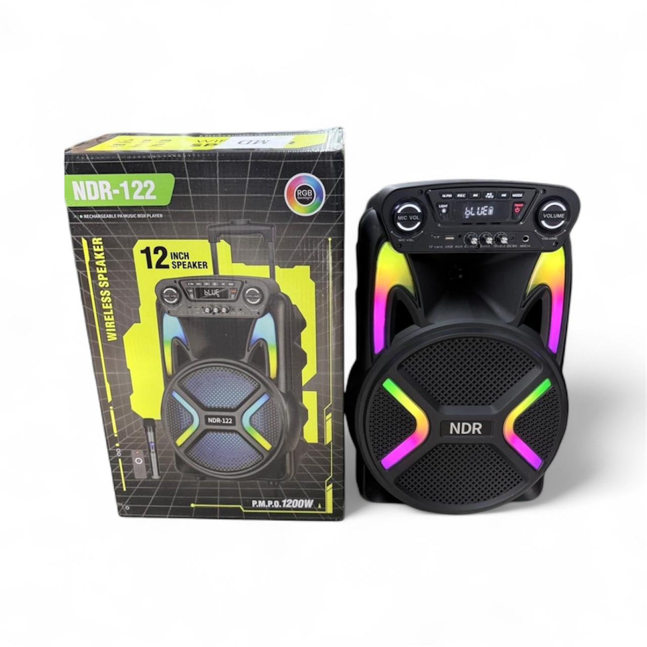 NDR-122 Speaker, 12", 1200W, wireless, remote control, RGB Light, wireless Microphone