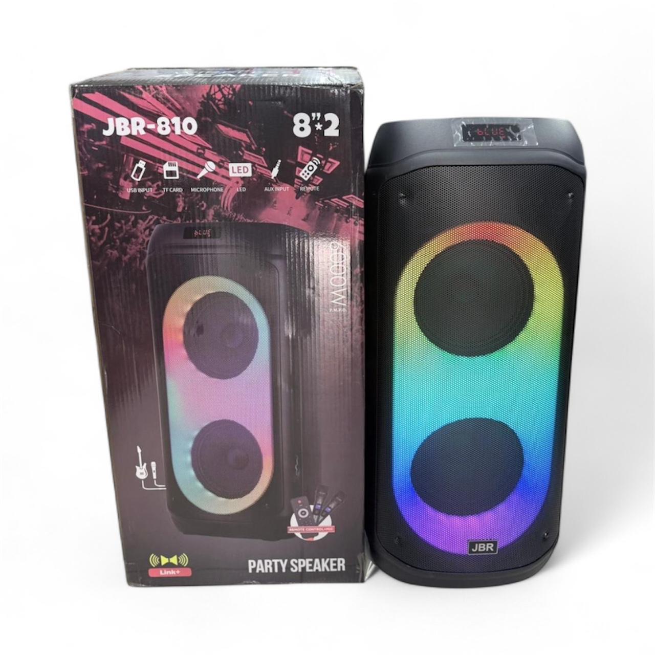 JBR-810 Speaker, 8"x2, USB, Memory card, Two wireless microphone, LED Light, AUX, Remote control