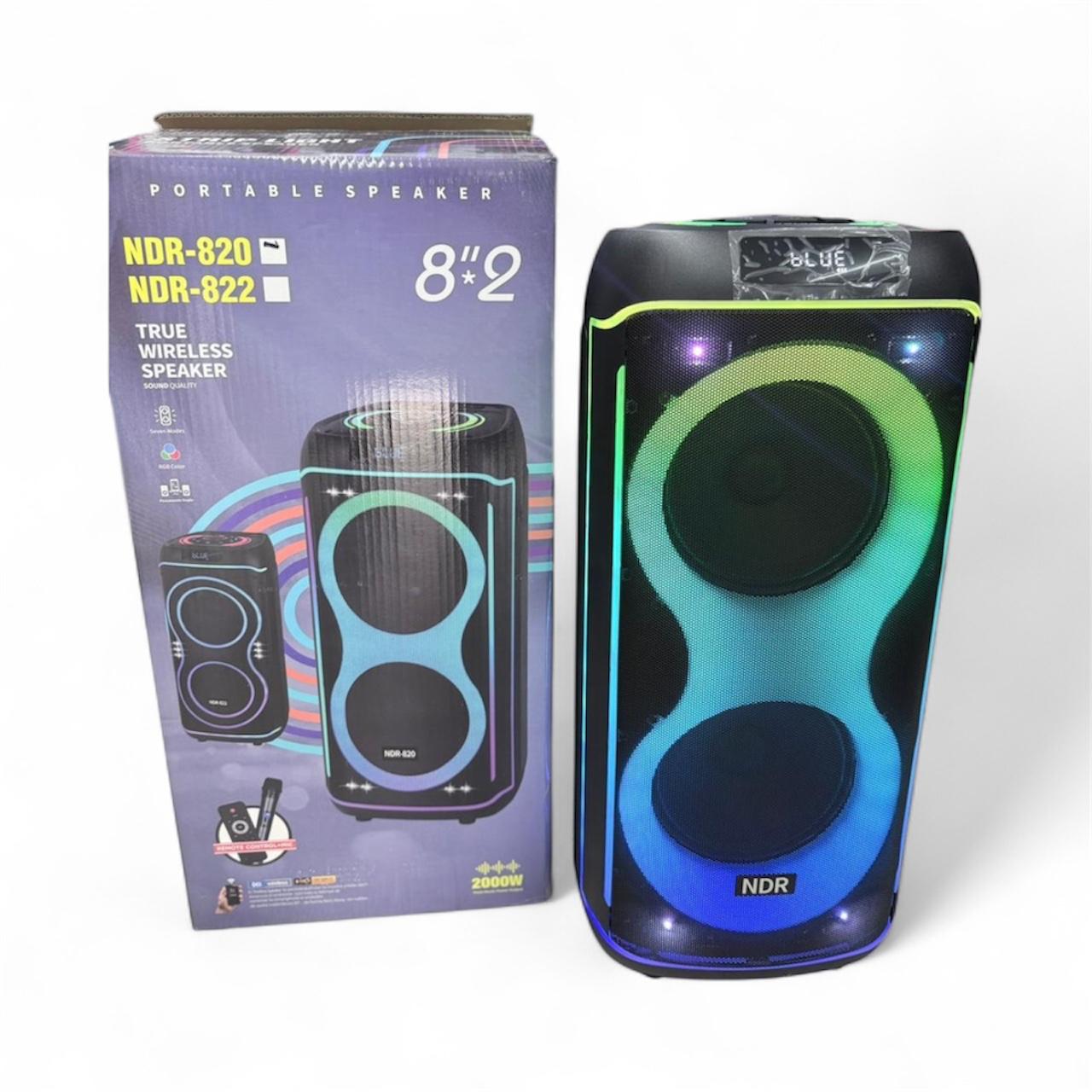 NDR-820 Speaker, 8"x2, 2000W, Remote control, wireless microphone, RGB Lights