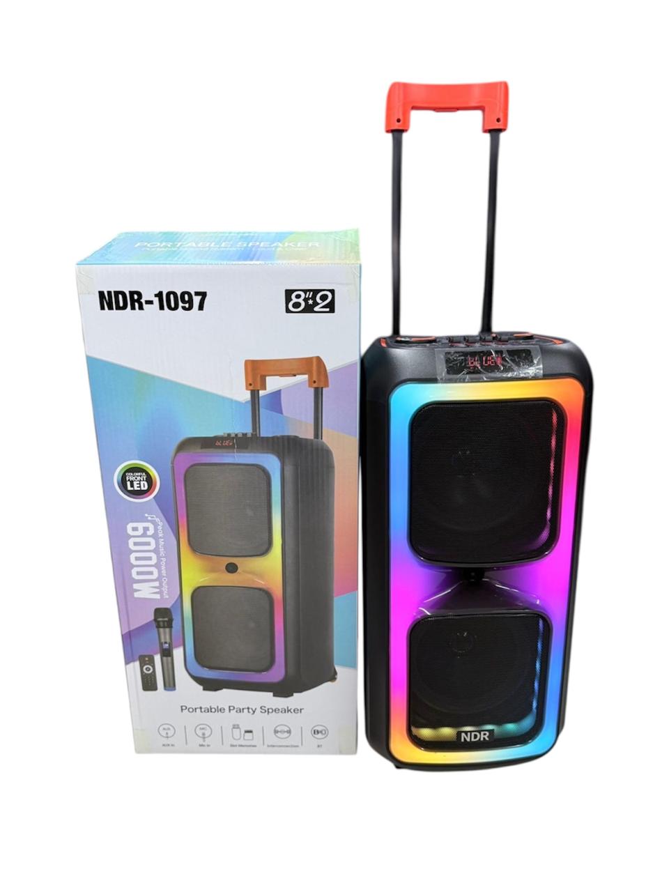 NDR-1097 Speaker, 8"x2, Remote control, Wireless Microphone, AUX, RGB Lights, Memory card
